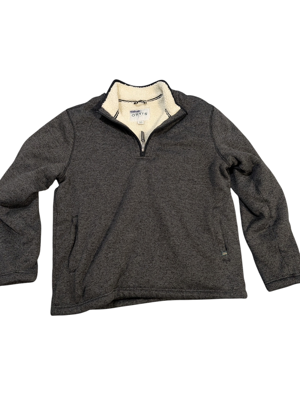 Orvis Classic Collection Mens XL Sherpa Lined 1/4 Zip Fleece Pullover Gray